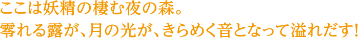 ここは妖精の棲む夜の森。零れる露が、月の光が、きらめく音となって溢れだす！